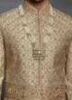 Golden Designer Anarkali Sherwani For Groom